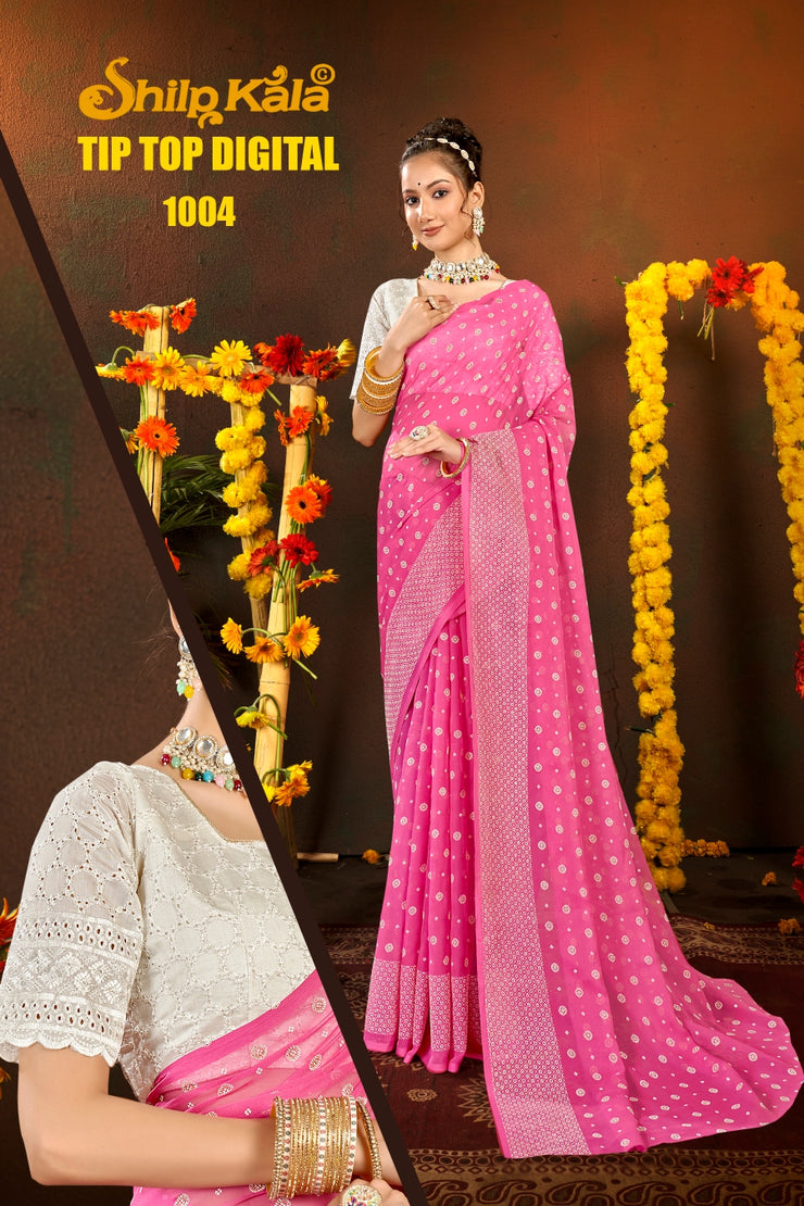 Tip Top Shilpkala Fashions Multicolour Saree with White Chanderi Blouse (8 Colours Available).