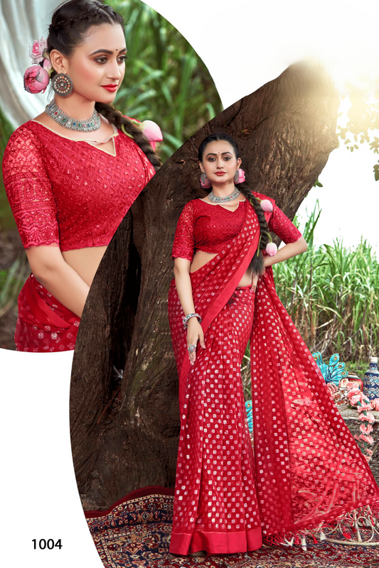 Titan Satin Chiffon Patta Saree with Net Blouse and Best Selling Saree Design