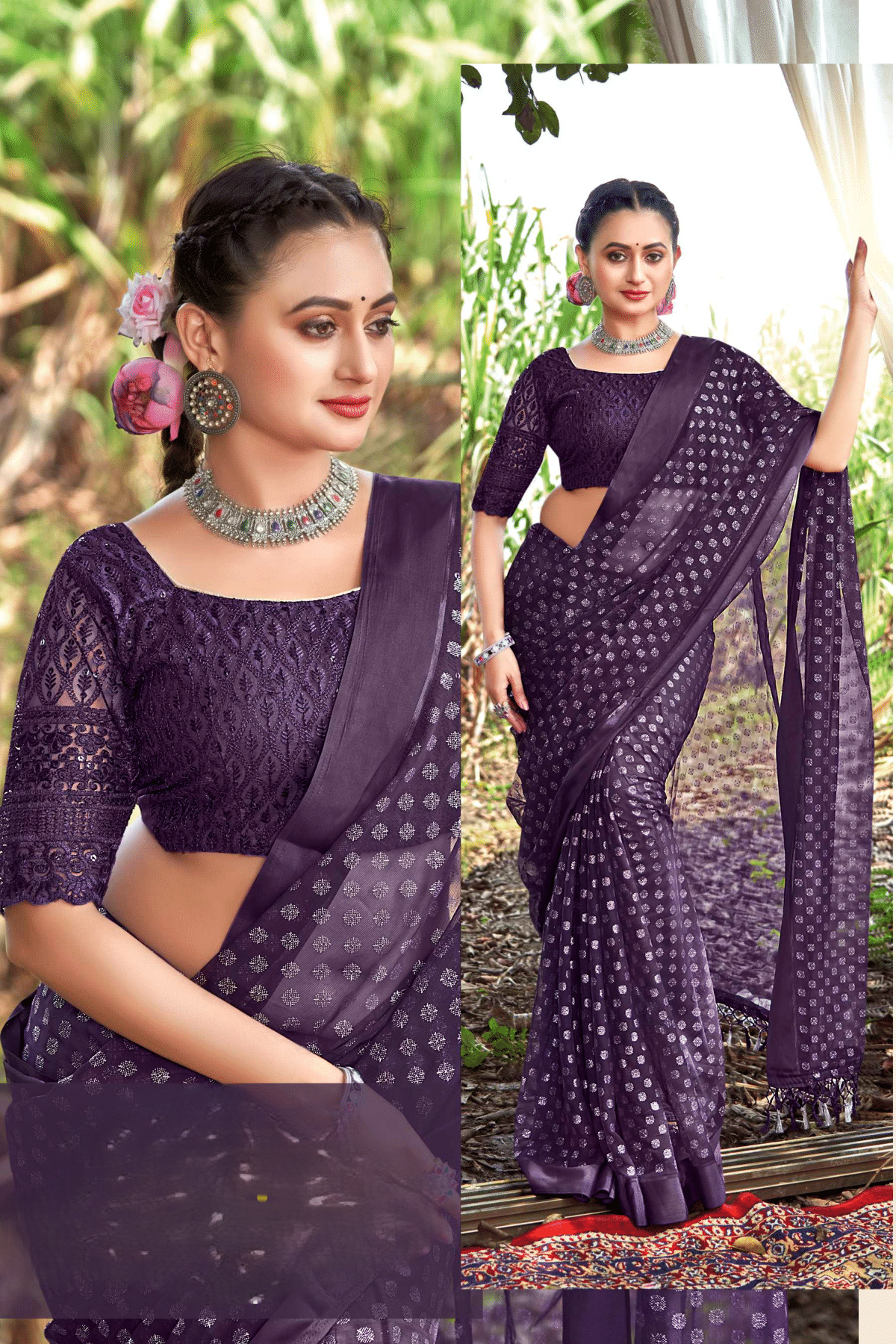 Titan Satin Chiffon Patta Saree with Net Blouse and Best Selling Saree Design