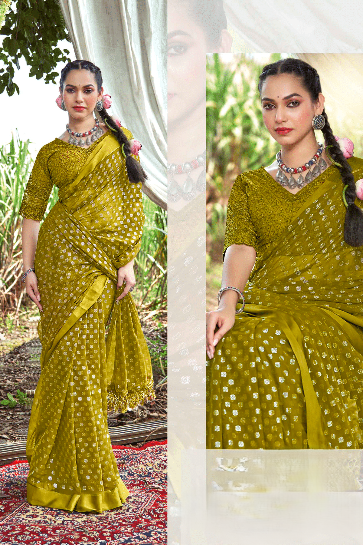 Titan Satin Chiffon Patta Saree with Net Blouse and Best Selling Saree Design