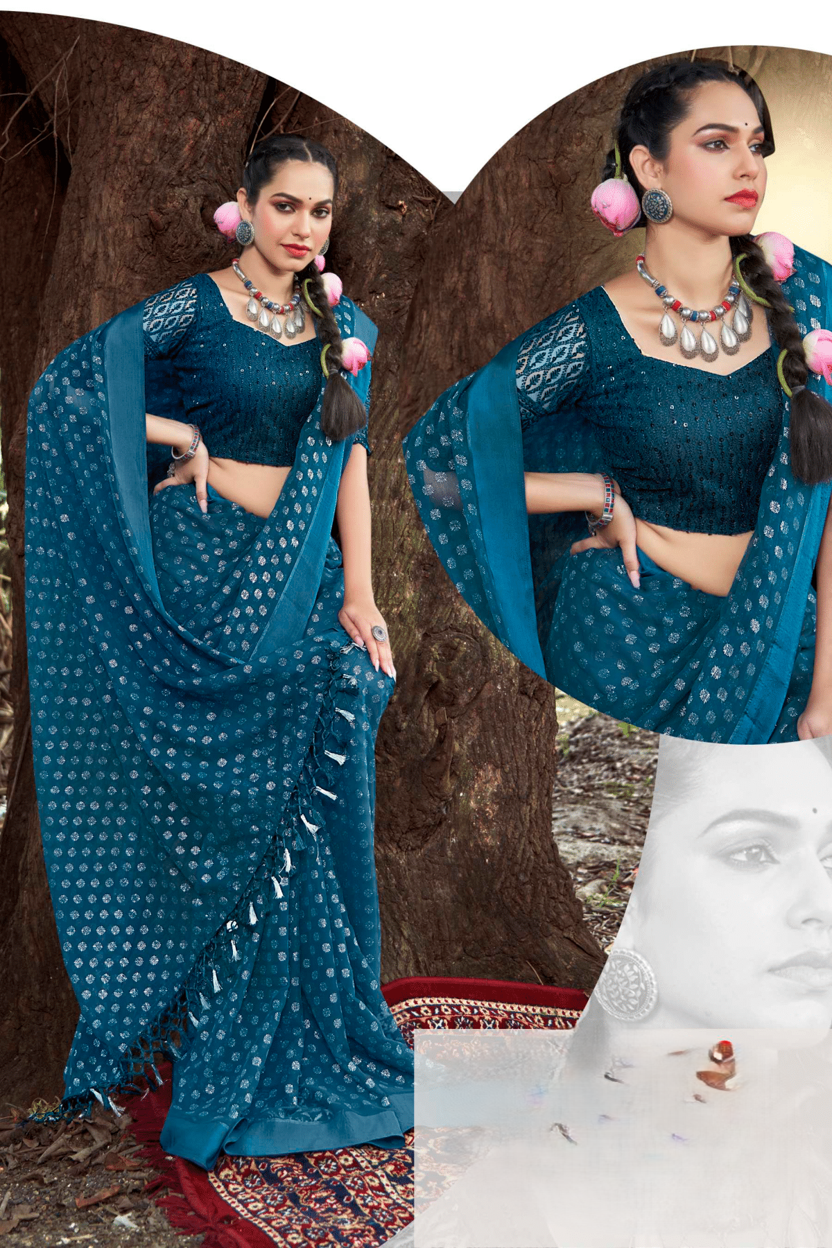 Titan Satin Chiffon Patta Saree with Net Blouse and Best Selling Saree Design