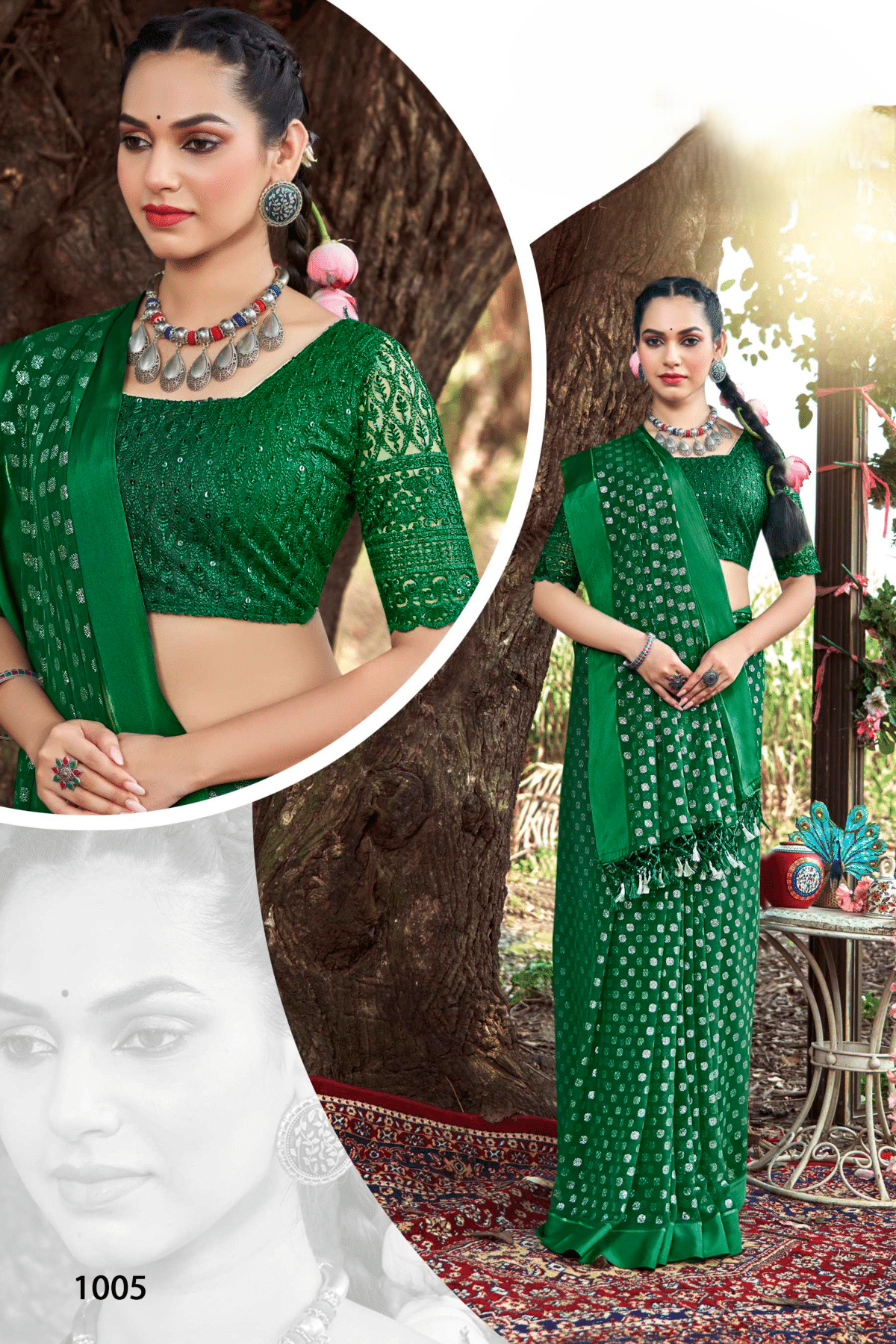 Titan Satin Chiffon Patta Saree with Net Blouse and Best Selling Saree Design