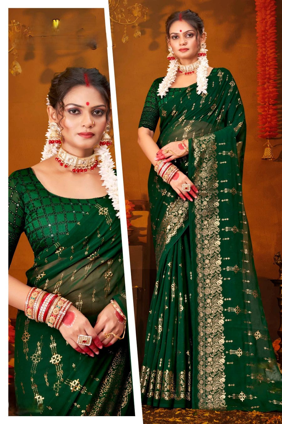 Twin Tower Multicolour Georgette Saree with Tone to Tone Matching Blouse (8 Colours Available)