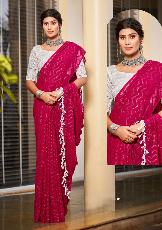 Twinkle Star Multicolour  Weightless Saree with White Blouse And Jhalar(8 Colours Available).