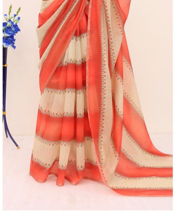 Soft Cotton Chanderi Orange Saree with Fancy Blouse 1