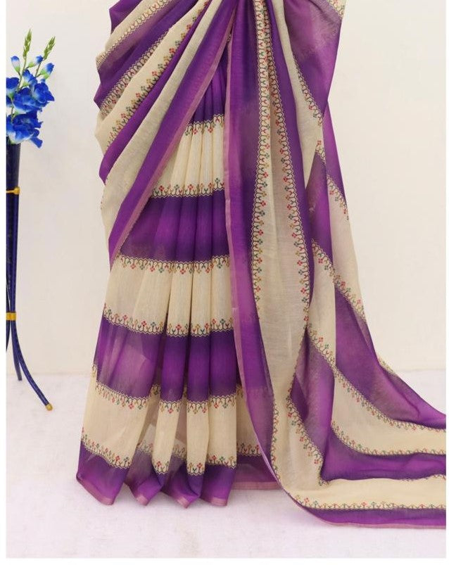 Soft Cotton Chanderi Purple Saree with Fancy Blouse 1