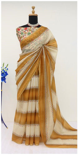 Soft Cotton Chanderi Gold Saree with Fancy Blouse 1