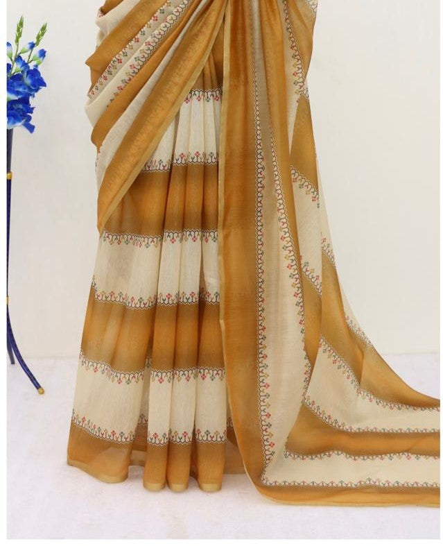 Soft Cotton Chanderi Gold Saree with Fancy Blouse 1