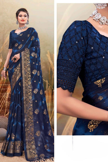 Google 2 Navy Blue Chiffon Saree with Prism Concept