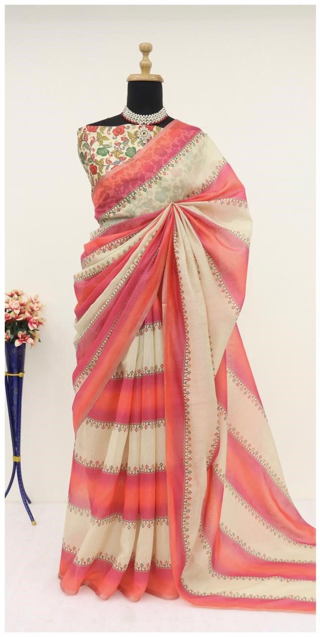 Soft Cotton Chanderi  Saree with Fancy Blouse (8 Colours Available).