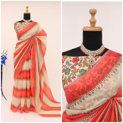 Soft Cotton Chanderi  Saree with Fancy Blouse (8 Colours Available).