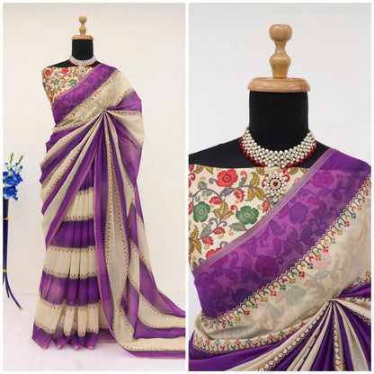 Soft Cotton Chanderi  Saree with Fancy Blouse (8 Colours Available).