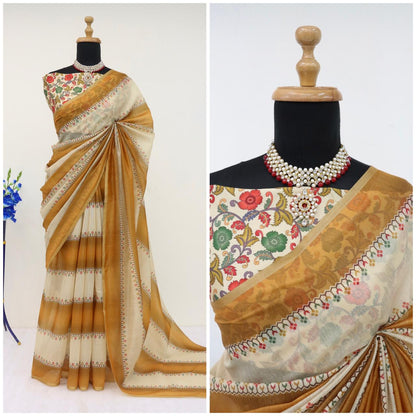 Soft Cotton Chanderi  Saree with Fancy Blouse (8 Colours Available).