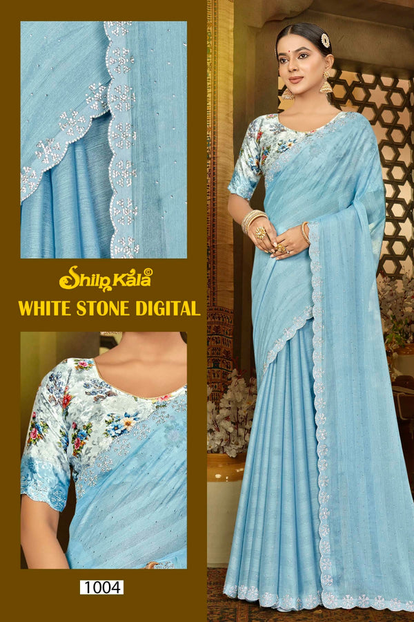 White Stone Shilpkala Fashions Multicolour Saree with Digital Printed Blouse (8 Colours Available).