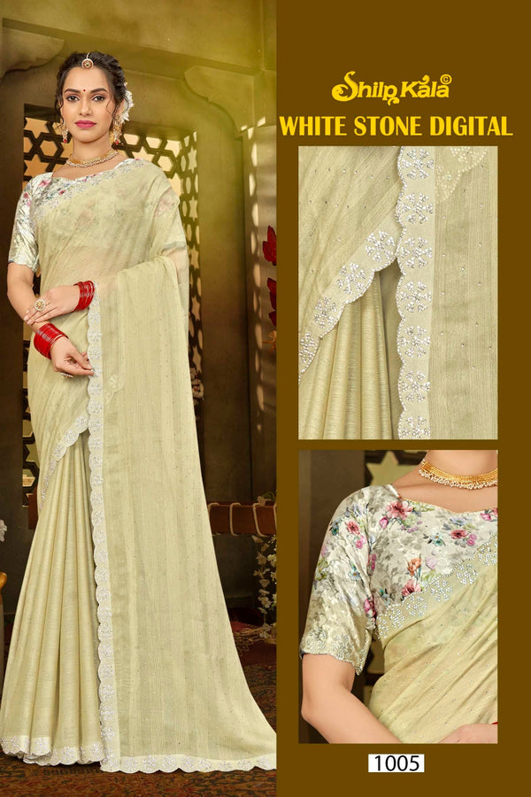 White Stone Shilpkala Fashions Multicolour Saree with Digital Printed Blouse (8 Colours Available).