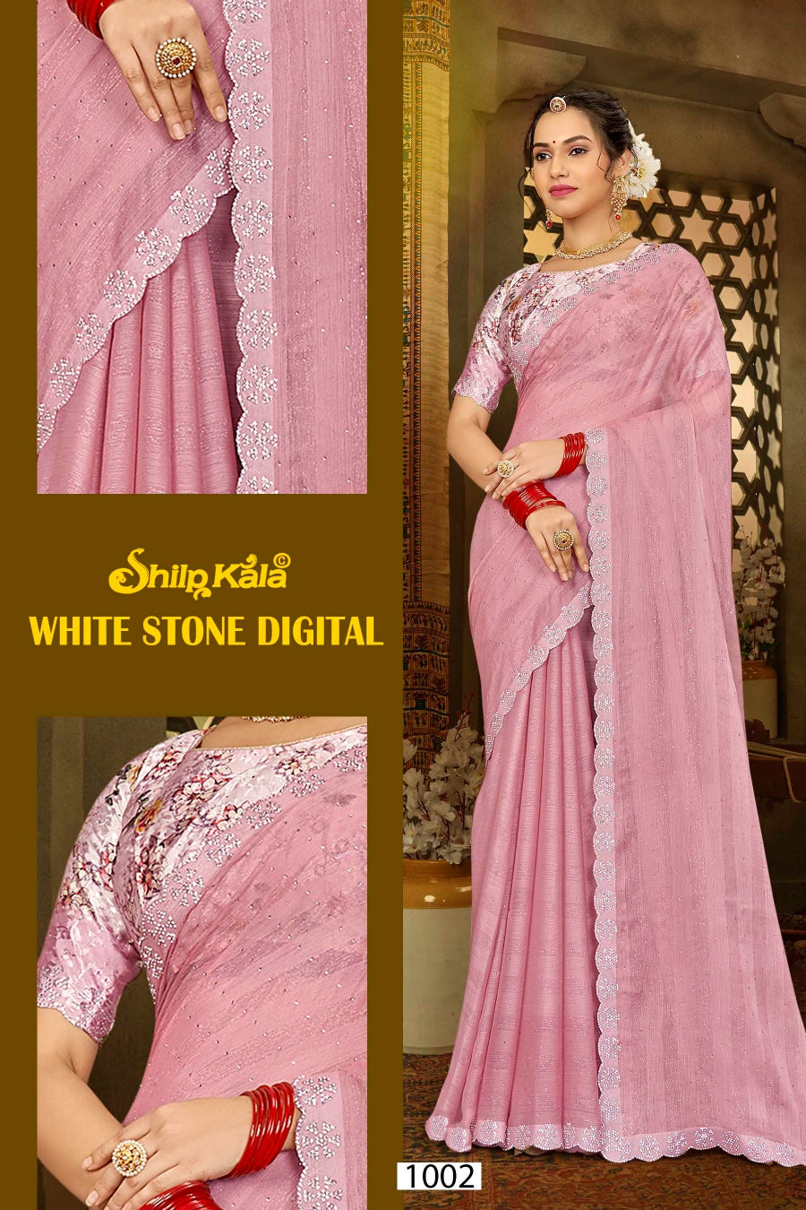 White Stone Shilpkala Fashions Multicolour Saree with Digital Printed Blouse
