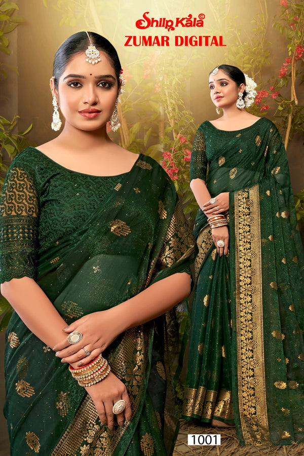 Zumar Mutlicolor Chiffon Saree with Net Blouse (8 Colours available)