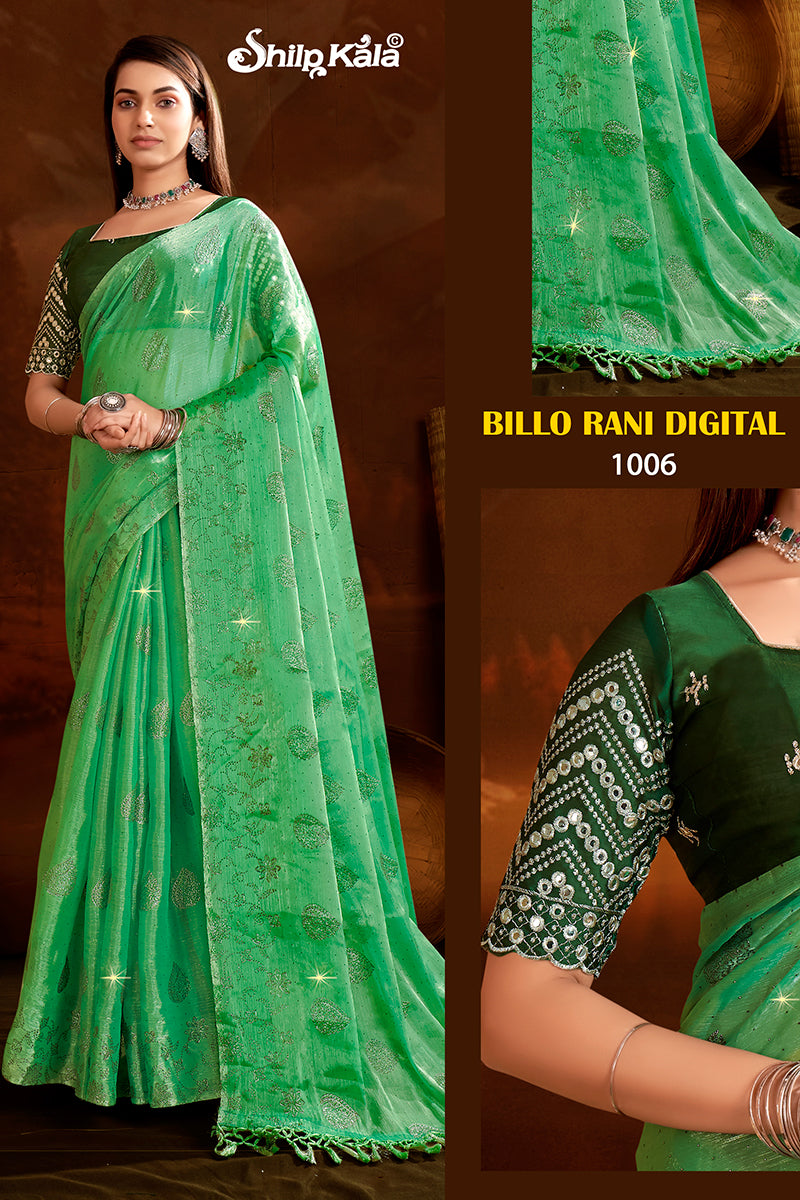 Billo Rani Multicolor Chiffon Saree with Contrast Colour Matching