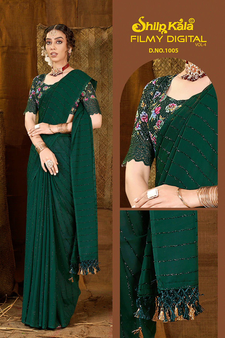 Filmy Multicolor Chiffon Saree with Digital Printed Blouse (8 Colours Available)