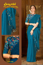 Filmy Multicolor Chiffon Saree with Digital Printed Blouse (8 Colours Available)