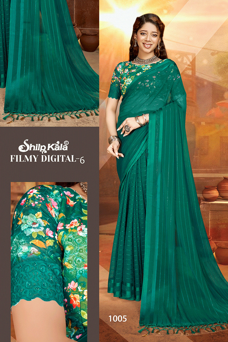 Filmy Multicolor Weightless Saree with Digital Printed Blouse