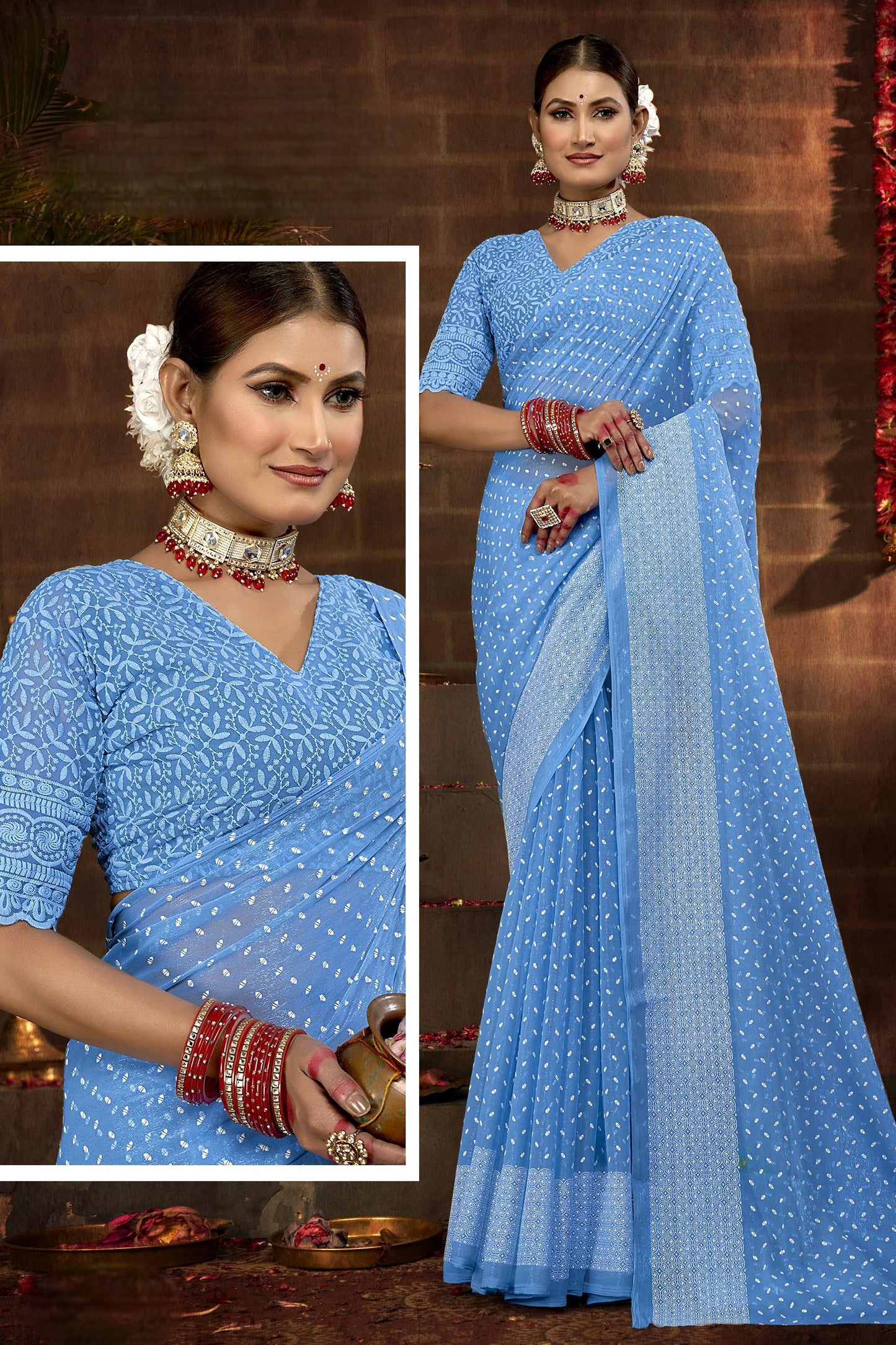 Bavari Simmer Chiffon Saree with Best Selling Due Drop (8 Colours Available).