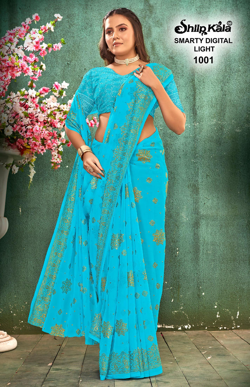 Smarty Light Multicolour Georgette Saree with Tone to Tone Matching (8 Colours)