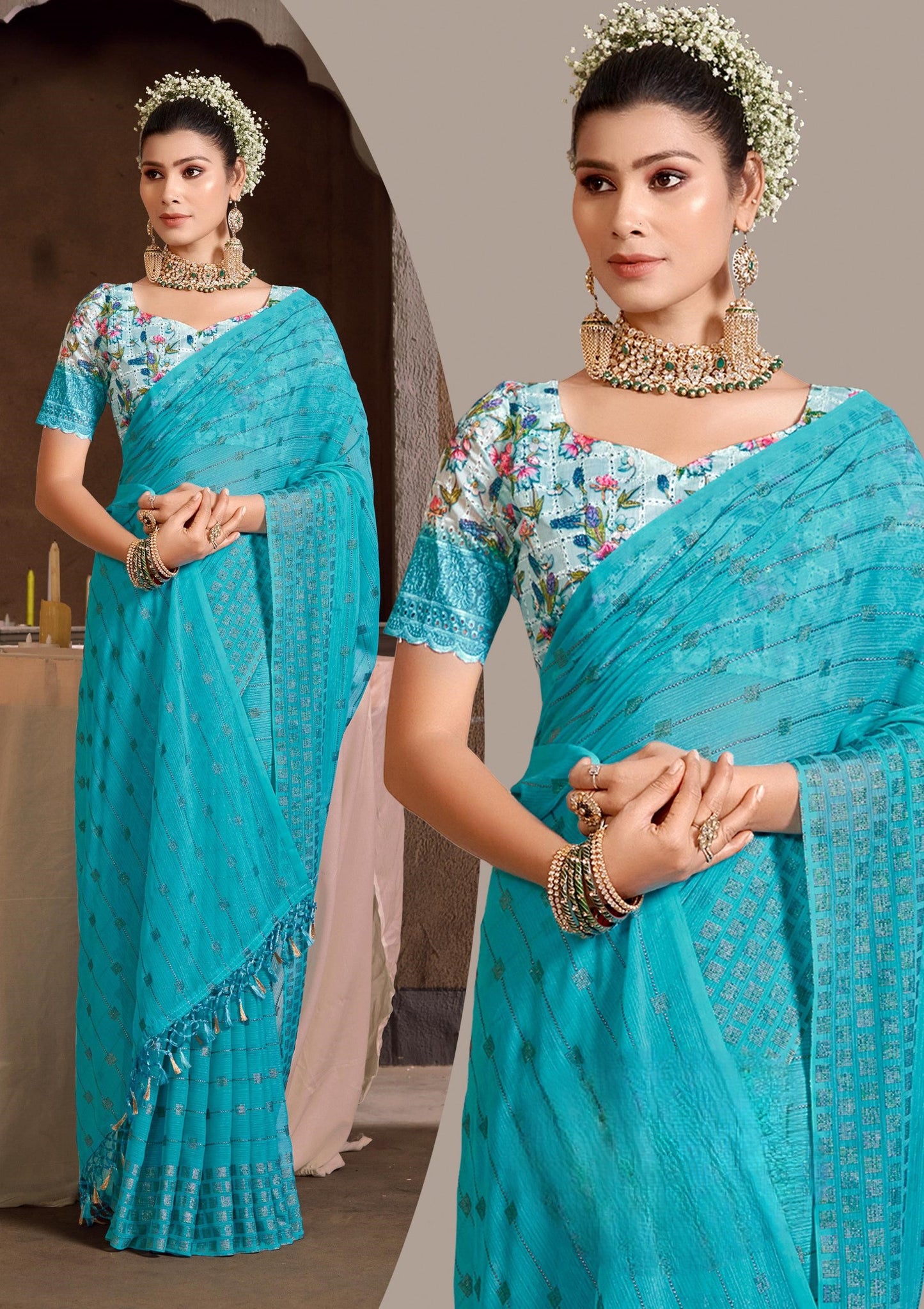 Swikar Multicolor Saree with Silver Foil Printing and Fancy Fabric (7 Colours Available).