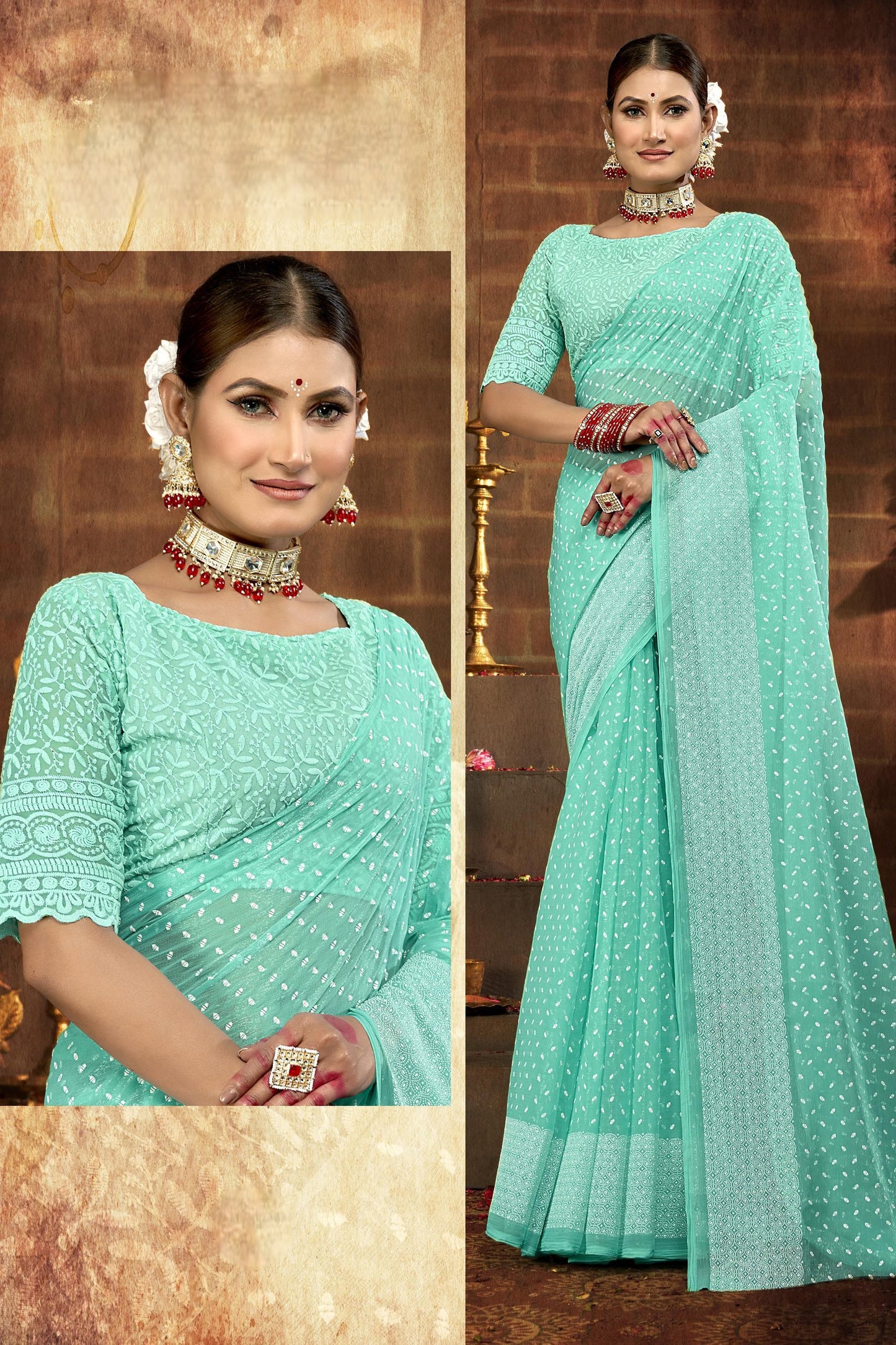 Bavari Simmer Chiffon Saree with Best Selling Due Drop (8 Colours Available).