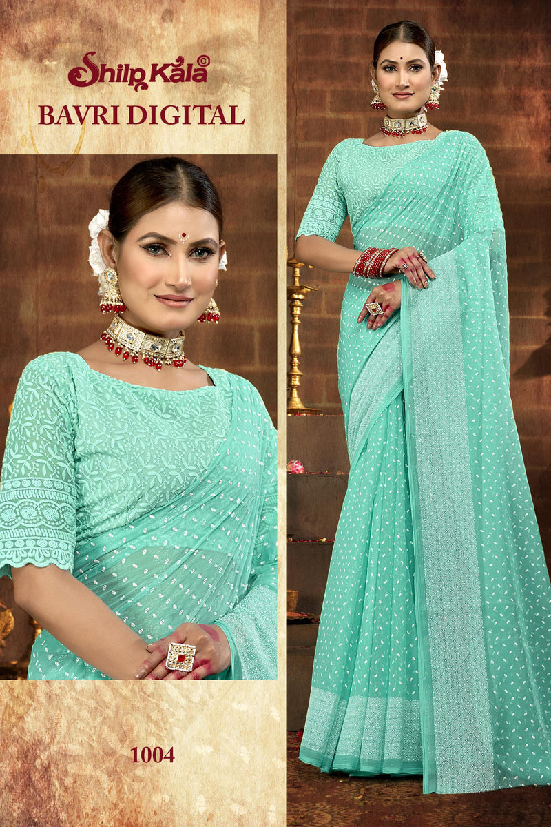 Bavari Simmer Chiffon Saree with Best Selling Due Drop (8 Colours).