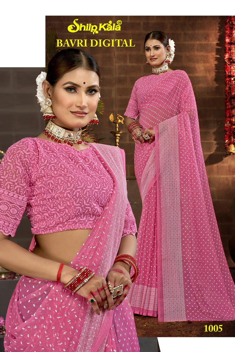 Bavari Simmer Chiffon Saree with Best Selling Due Drop (8 Colours).