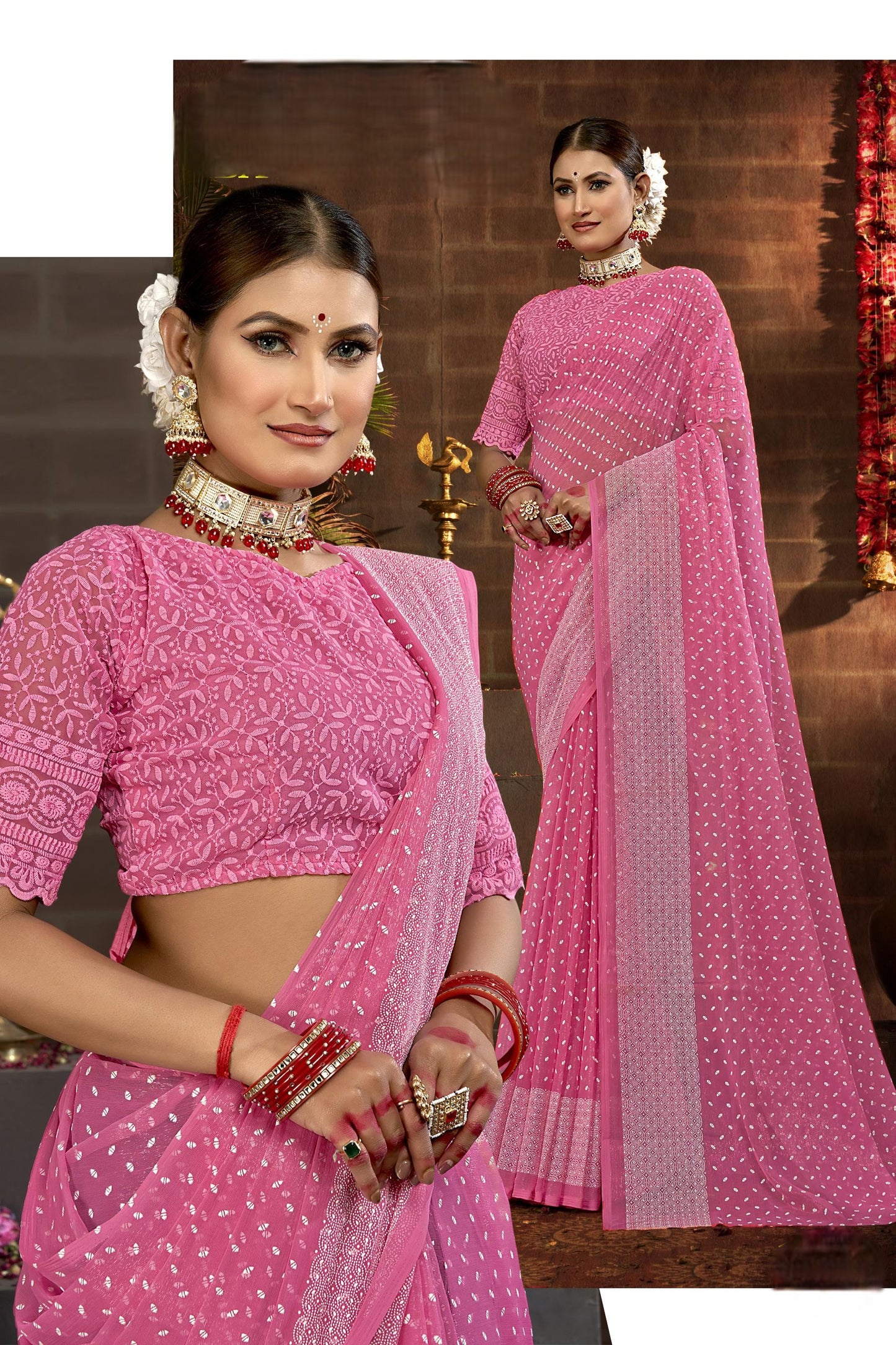 Bavari Simmer Chiffon Saree with Best Selling Due Drop (8 Colours Available).