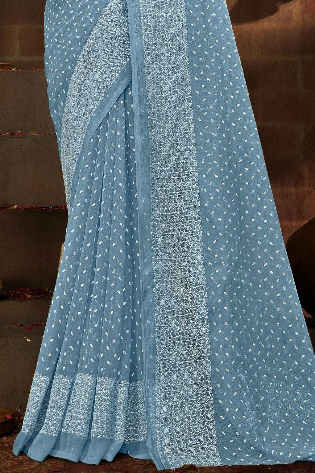 Bavari Simmer Chiffon Saree with Best Selling Due Drop (8 Colours Available).