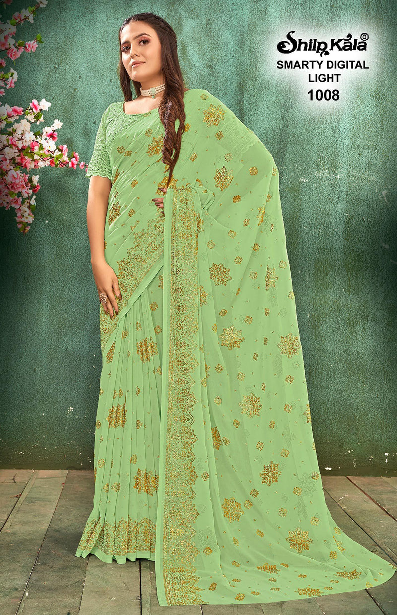 Smarty Light Multicolour Georgette Saree with Tone to Tone Matching (8 Colours)