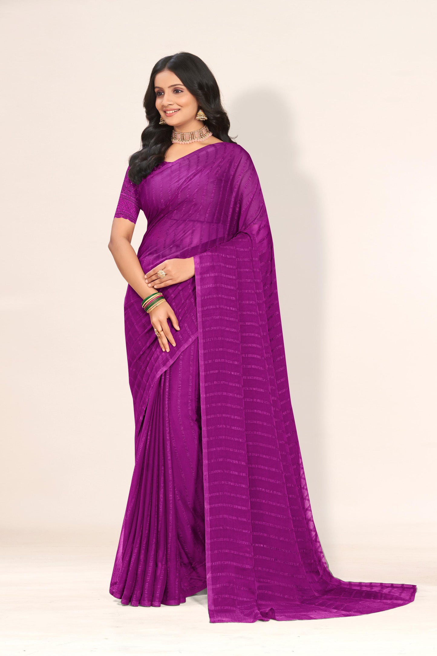 Starlight Saree in Dark Tone-to-Tone Chiffon Fabric – A Solo Elegance in Every Drape!(Solo Dark Tone to Tone Chanderi.)