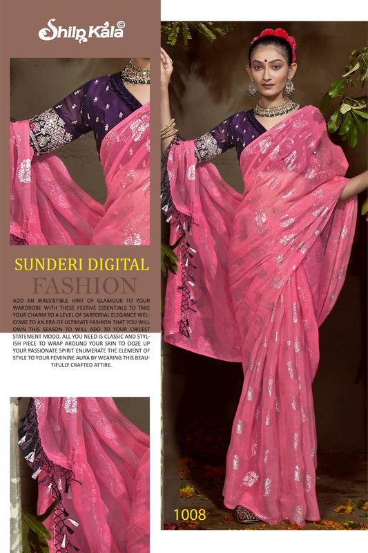 Sundari Multicolor Chiffon Saree with Fancy Work Blouse