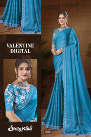 Valentine Multicolour Saree with Digital Shifli Blouse and Jarkan Stone Work Concept