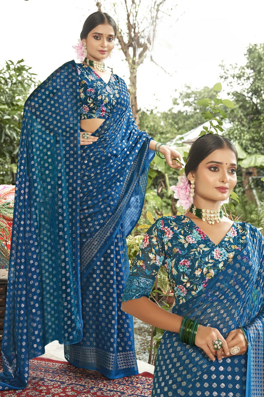 Rado Silver Digital  Moss Saree with Digital Printed Blouse and Best Selling Saree Design.