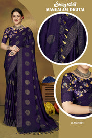 Mangalam Multicolor Moss Saree with Digital Shifli Blouse and Jhaalar Work (8 Colours Available).