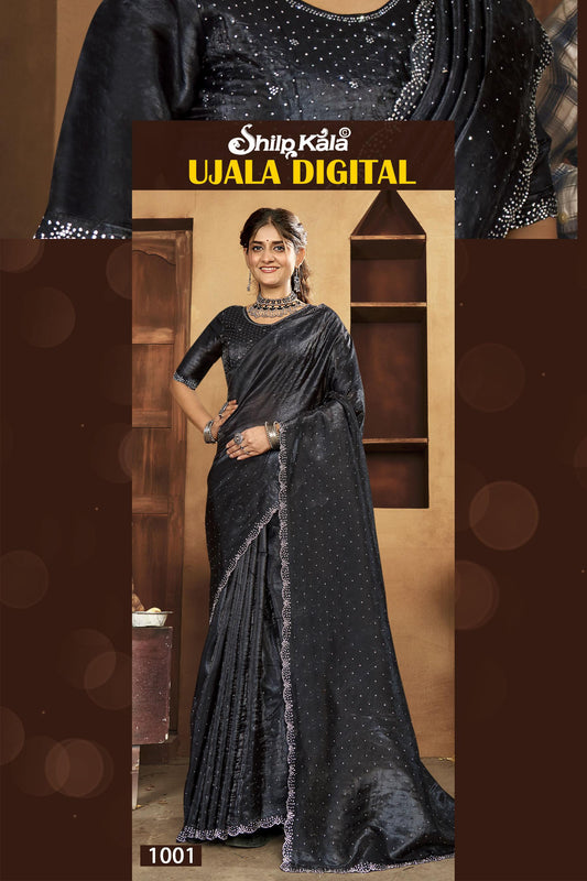 Shilpkala Fashions Multicolour Dark Matching Saree with Exclusive Jarkan Stone Work