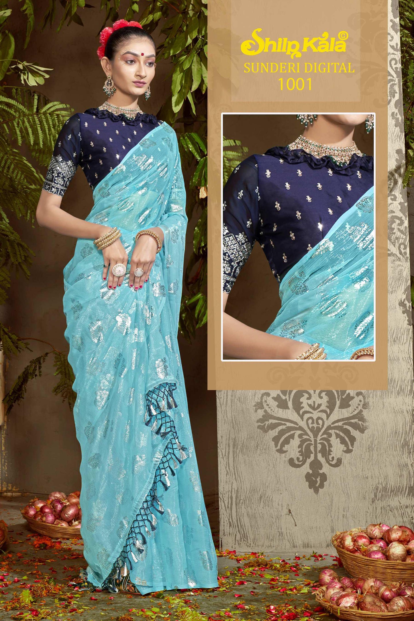 Sundari Multicolor Chiffon Saree with Fancy Work Blouse