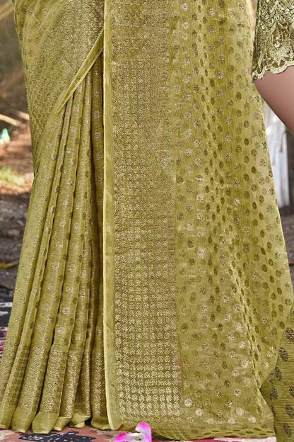 Rado Light  Moss  Saree with Digital Printed Blouse and Best Selling Saree Design