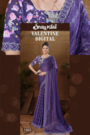 Valentine Multicolour Saree with Digital Shifli Blouse and Jarkan Stone Work Concept