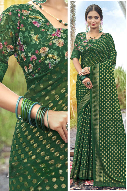 Rado Digital Gold Moss Saree with Digital Printed Blouse and Best Selling Saree Design