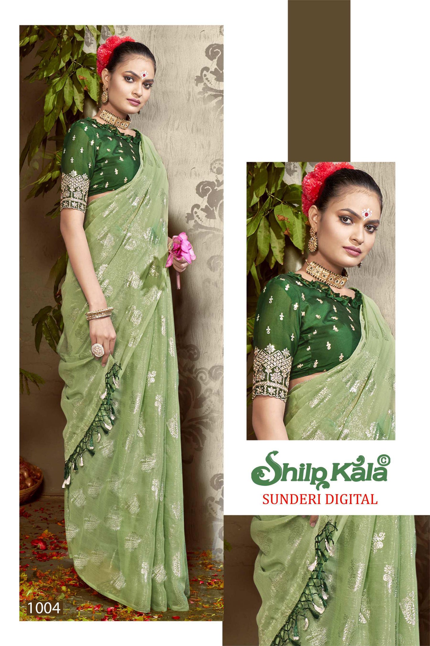 Sundari Multicolor Chiffon Saree with Fancy Work Blouse