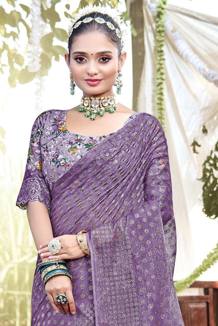 Rado Light  Moss  Saree with Digital Printed Blouse and Best Selling Saree Design