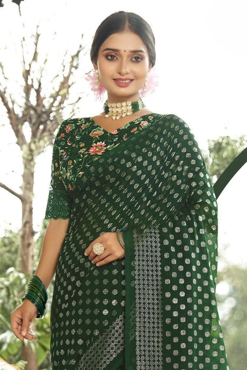 Rado Silver Digital  Moss Saree with Digital Printed Blouse and Best Selling Saree Design.