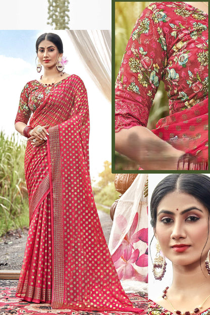 Rado Digital Gold Moss Saree with Digital Printed Blouse and Best Selling Saree Design