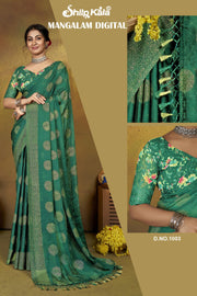 Mangalam Multicolor Moss Saree with Digital Shifli Blouse and Jhaalar Work (8 Colours Available).