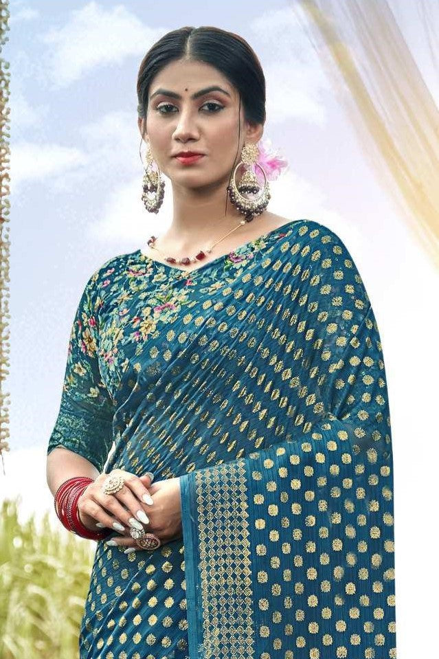 Rado Digital Gold Moss Saree with Digital Printed Blouse and Best Selling Saree Design